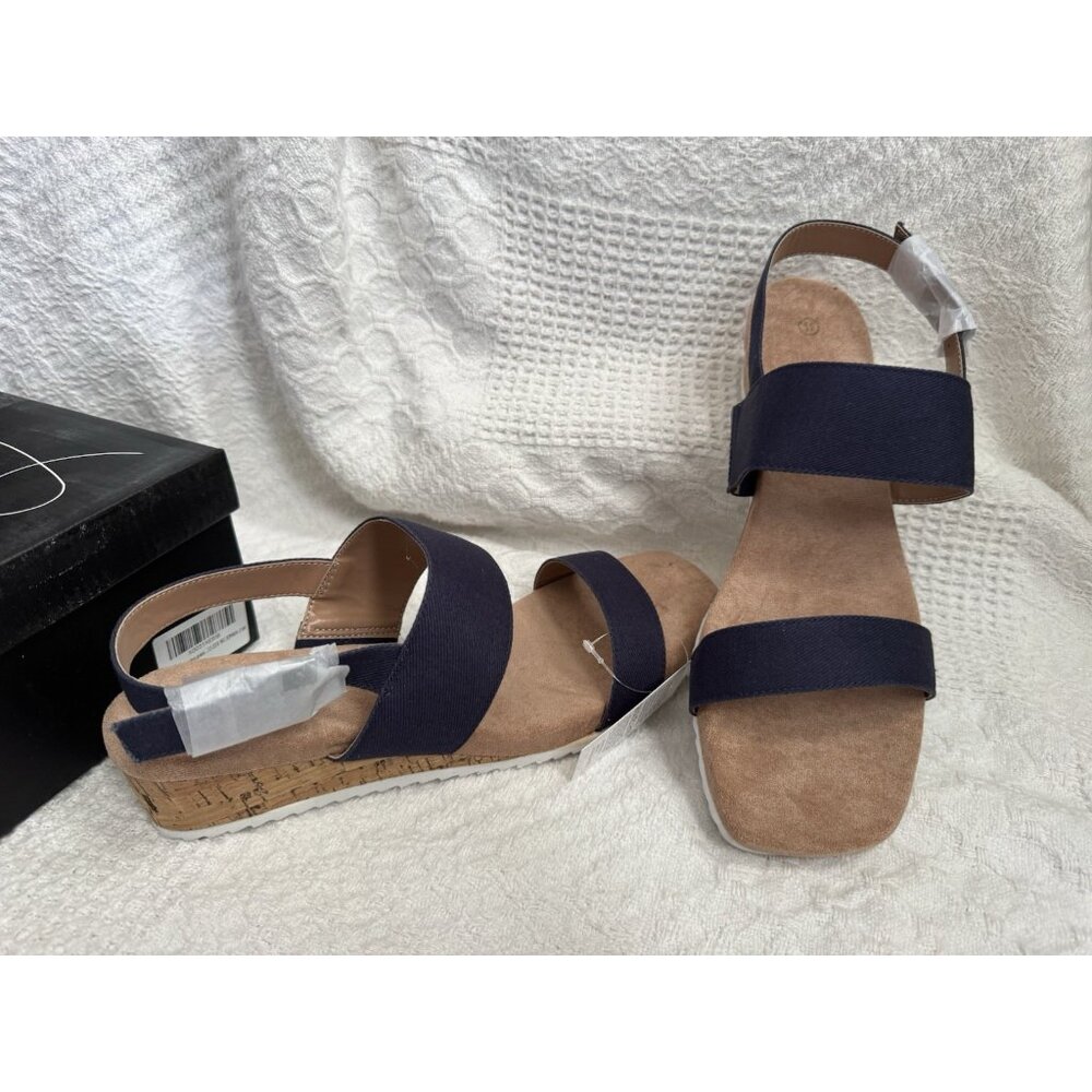 MySoft Women's 11 Cork Wedge Sandals 2" Low Heel Open Toe Ankle Strap Blue NEW